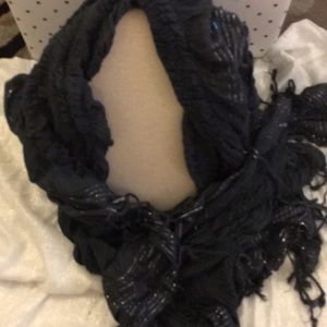 Stretchy dark gray & silver fringe scarf